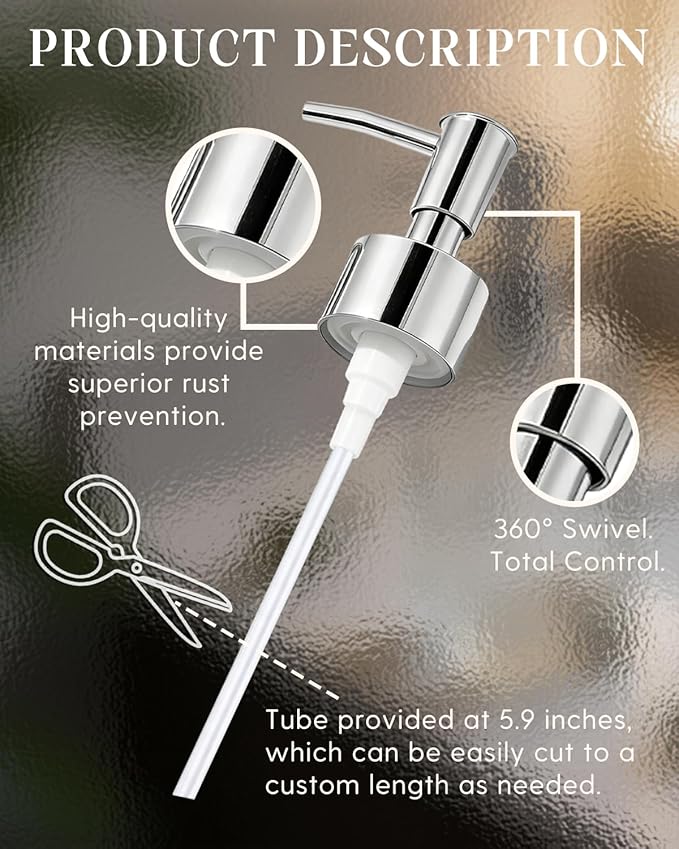 2-Pack Soap Dispenser Pumps Replacement, Universal Lotion & Soap Pump Heads for Standard 28/400 Bottle Neck, Silver Finish (Fits 26mm-28mm/ 1.02-1.10 inch)