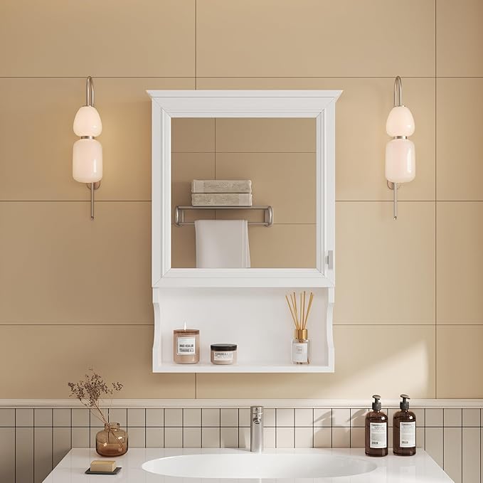 Bathroom Wall Cabinet with Mirror, Medicine Cabinet with Door and Adjustable Shelf, Space Saver Storage Cabinets Over The Toilet for Bathroom (20'' x 28'')