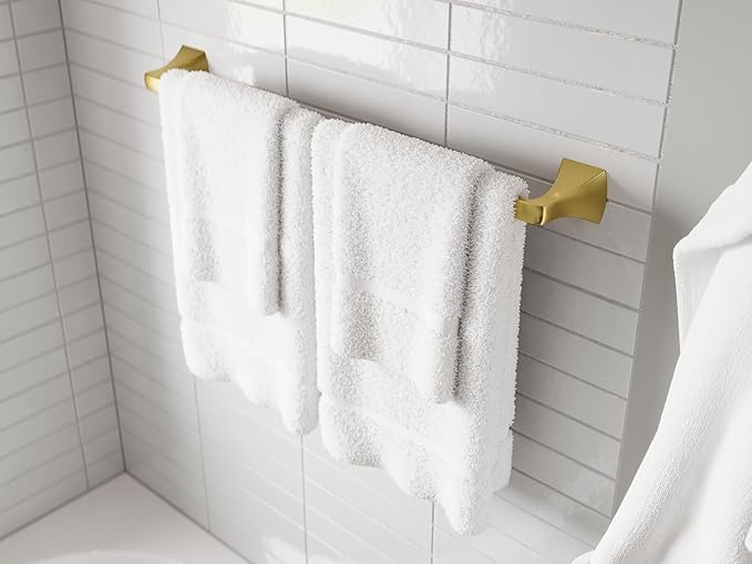 Pfister Bruxie 3-Piece Bathroom Hardware Set with Towel Bar, Towel Ring, and Toilet Paper Holder, Wall-Mounted, Brushed Gold Finish, BTBBIE3BG