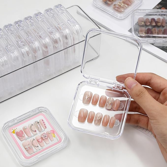 26 PCS Press on Nail Storage Box, 24PCS Small Press on Nail Box and 2 Pack Big Nails Storage Boxes Plastic, Nails Case Containers for Art DIY Jewelry Fishing Tackle, Mini Clear Dimond Storage