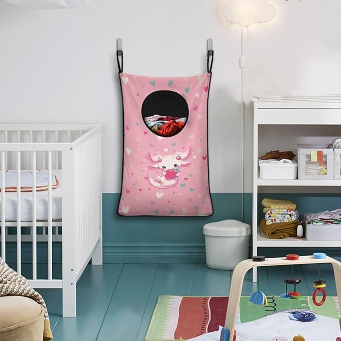 ZFRXIGN Axolotl Strawberry Hanging Hampers for Laundry Over The Door Laundry Hamper Dirty Clothes Storage Pink Laundry Baskets Space Saving Hamper Zipper Closure Toy Organizers Home Decor