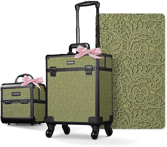 BYOOTIQUE 2-Piece Makeup Train Case Cosmetic Organizer Kit Rococo Moss Salon