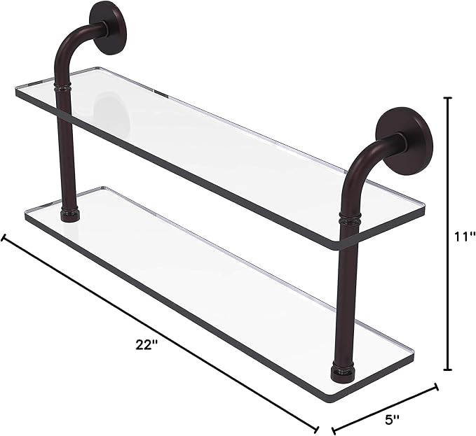 Allied Brass RM-2-22 Remi Collection 22 Inch Two Tiered Glass Shelf, Antique Bronze