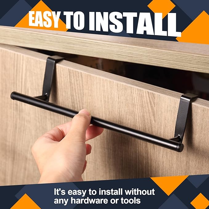 2 Pack Towel Rack for Cabinet, Over Cabinet Bar, Strong Steel Towel Holder, 9 Inch for Home Kitchen Bathroom Doors(Black)