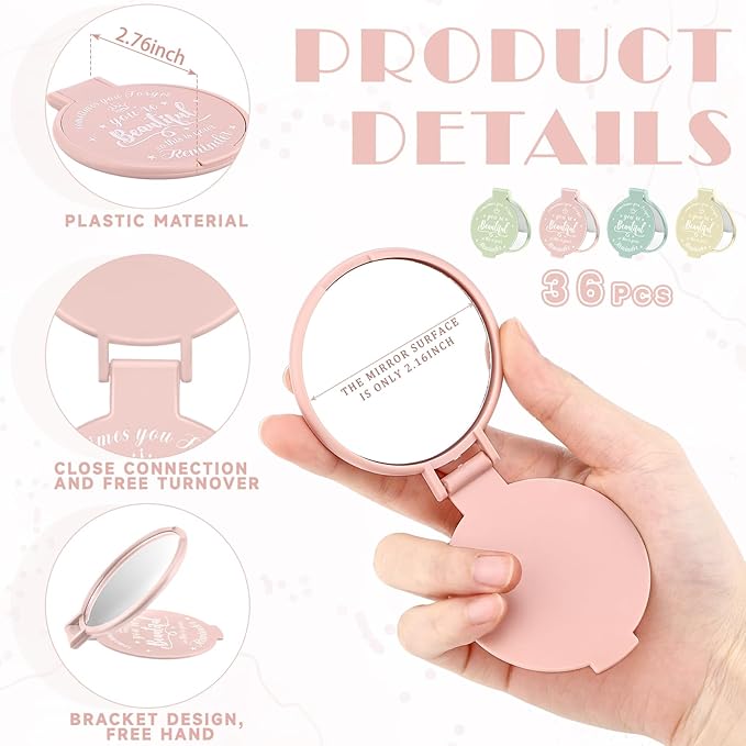 36 Pcs 2.76 Inch Inspirational Compact Mirror Bulk Women Small Gifts Graduation Party Favors Purse Mirror Pocket Mini Stuffer Items for Adult Coworker Cheerleader Employee (Light Colors)