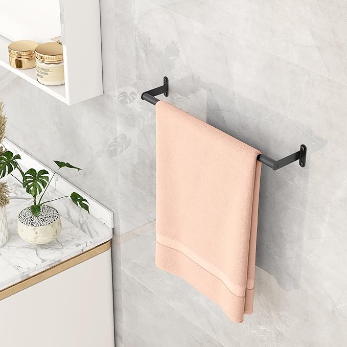 Towel Bar for Bathroom Wall, Matte Black Bathroom Towel Bar Wall, 16 Inch Single Towel Bar Rod for Hanging Towels, Stainless Steel