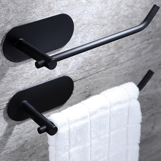 SUNTECH Hand Towel Holder,2 Packs Black Hand Towel Bar,6 3/10 Inch Self Adhesive Hand Towel Rack/Towel Ring for Bathroom Kitchen