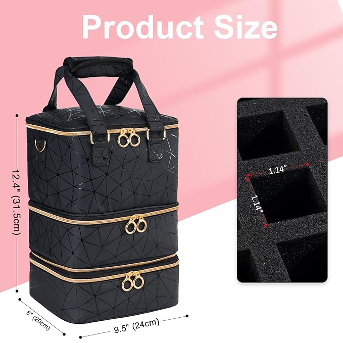 Uross Nail Polish Organizer Bag Holds 60 Bottles Nail Polish & Nail Lamp, Large Gel Polish Organizers and Storage box for Nail Tech, Nail Kit Supplies Organizer Case - Black