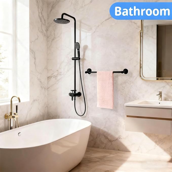 Towel Racks for Bathroom,Adjustable Single Towel Bar(16inch-25.5inch) Sturdy and Rustproof Towel Bar Wall Mounted for Bathroom Kitchen Washroom (B-Black)