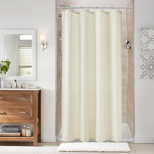 Naturoom Ivory Linen Shower Curtain, Cloth Textured Fabric Shower Curtain Set with Hooks, Simple Elegant Modern Farmhouse Country Ultra Thick Shower Curtain for Bathroom,Water Repellent,42x72