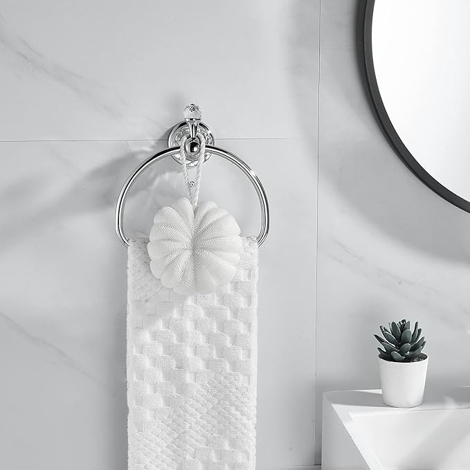 WOLIBEER Towel Ring,Crystal Hand Towel Holder,Round Towel Ring for Bathroom Wall Mounted Towel Hanger Bling Bathroom Accessories