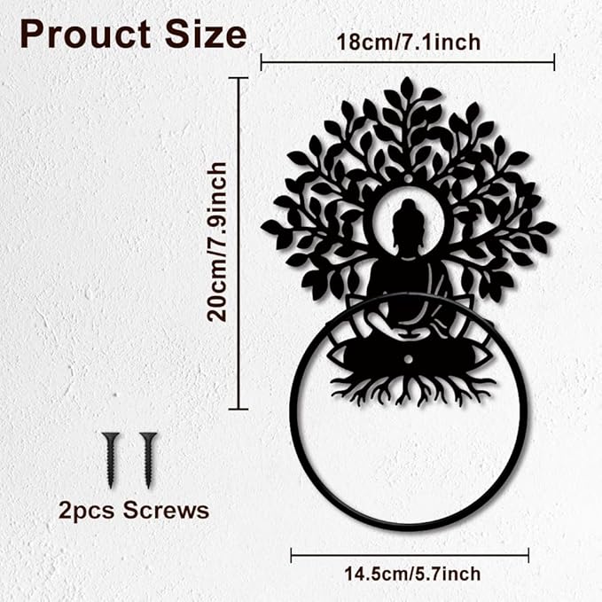 MAYJOYDIY Buddha Metal Towel Ring Tree of Life Towel Holder Lotus Buddha Meditation Towel Ring Rack Wall Mounted Black Art Towel Rack for Bathroom Kitchen Towel Hanger Home Decors Gift