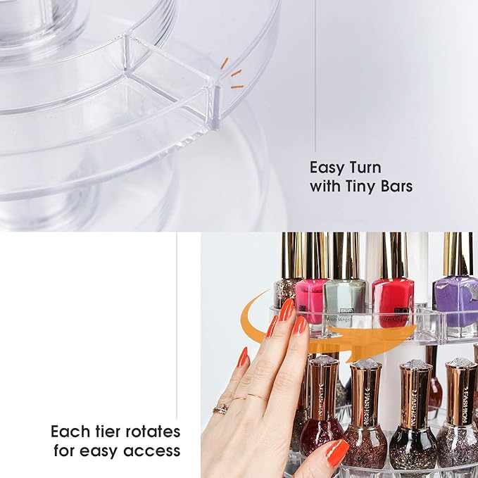 J JACKCUBE DESIGN Acrylic Rotating Nail Polish Display Stand Spinning Rack Holds 69 - 117 Bottles, 3 Tier Storage Holder Organizer for Nail Polish, Makeup, Essential Oil and more - MK548B