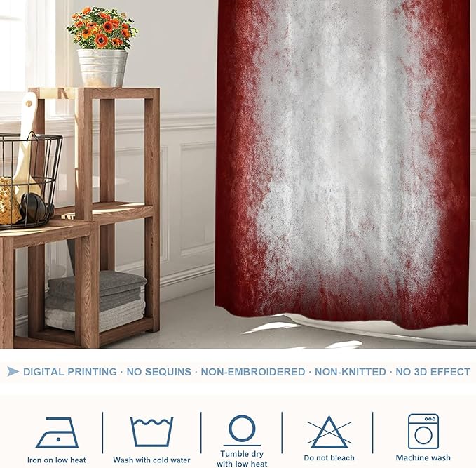 Shrahala Grey Abstract Tie Dye Decorative Shower Curtain, Dark Red Modern Abstract Art Maroon Bathroom Decor Polyester Fiber Waterproof with Plastic Rings for Shower Stall Bathtubs 72 x 36 in