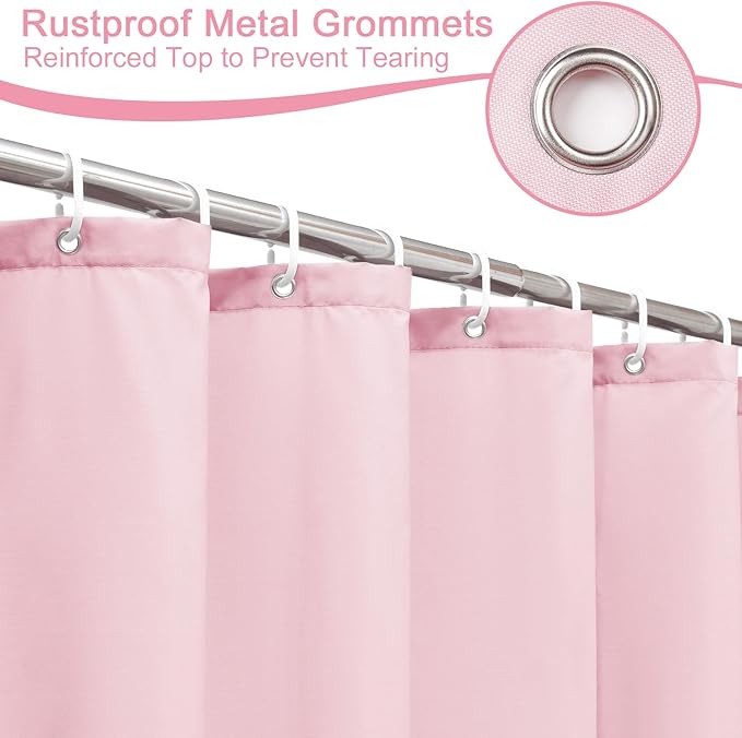 AooHome Solid Pink Shower Curtain, Fabric Weighted Hem Shower Liner with Hooks, Reinforced Metal Grommets, Waterproof, 72x75 inch