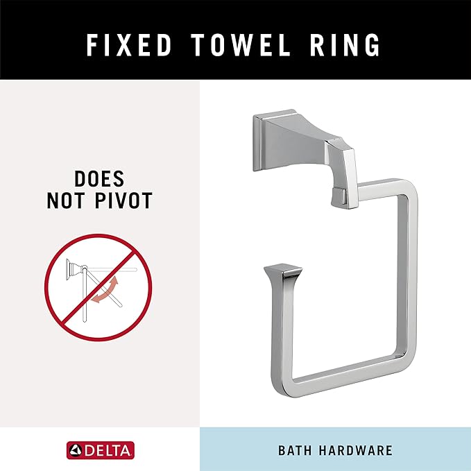 Delta Dryden (1-Pack) Hand Towel Holder Polished Chrome Towel Racks for Bathroom Wall Square Towel Ring Holder for Bath Towel Hanger for Kitchen, Bathroom Accessories 75146