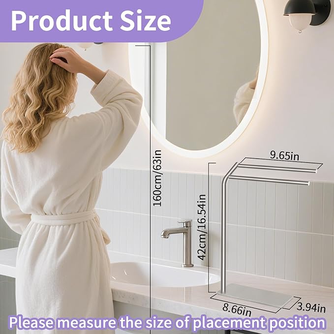 LSK Hand Towel Stand, Stainless Steel Bathroom Towel Holder Stand, Curved F-Shaped Countertop Towel Stand with Heavy Base, 16.6 Inch, Brushed Nickel