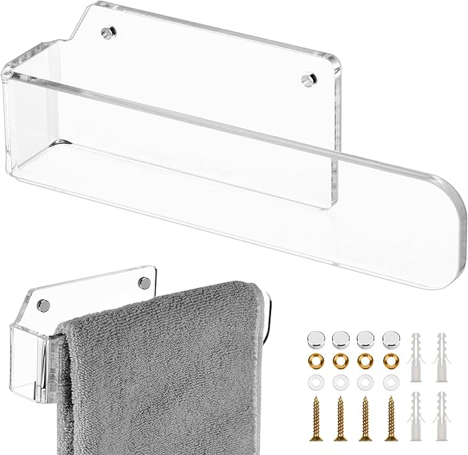 Cosmos Acrylic Hand Towel Holder Hand Towel Ring Self Adhesive and Wall Mounted Modern Hand Towel Bar Towel Hanger for Bathroom Kitchen Lavatory (Transparent Clear)