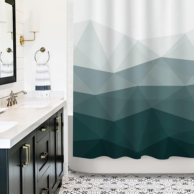 Sunlit Designer Shower Curtain, Popular Shower Curtain, Ombre Dark Green Fabric Shower Curtains for Bathroom Decor, Contemporary Bathroom Curtains, Dark Green