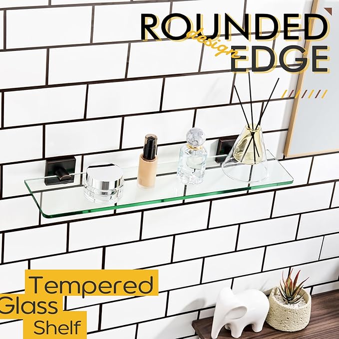 KOKOSIRI Wall Shelves for Bathroom Glass Floating Shelf 20-Inch Kitchen Rack Shower Storage, 2 Pack Oil Rubbed Bronze Stainless Steel B1107ORB-L20-P2
