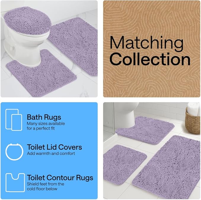 GORILLA GRIP Bath Rug Mat 60x24 Thick Soft Absorbent Chenille, Quick Dry Microfiber Mats, Rubber Backing Washable Shower Floor Rugs, Bathmat Runner Bathroom Home Decor Accessories Light Purple