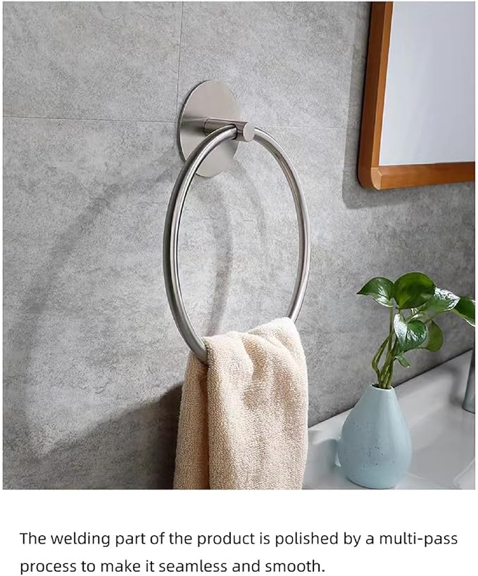 Towel Ring Self Adhesive No Drill Hand Modern Towel Holder for Bathroom SUS 304 Stainless Steel Brushed Nickel(Silvery)
