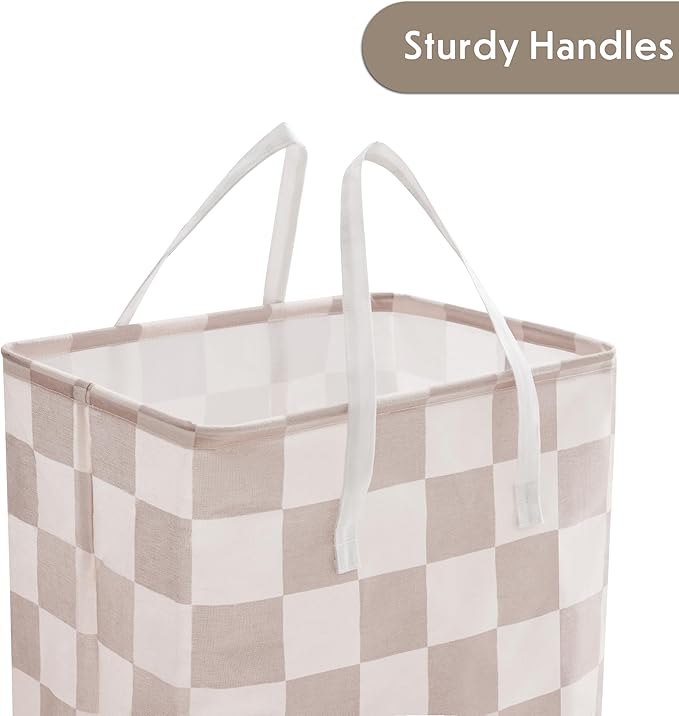 Ohocut Checkered Laundry Hamper, Pack of 2, Large Beige Khaki Collapsible Cloth Hampers Basket for Storage Organization Cute Aesthetic, 2 x 75L