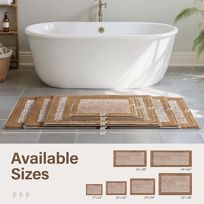 48x24 Long Bathroom Rugs Washable Non Slip, Coffee Bath Mat for Bathroom Floor Tub, Soft Absorbent Quick Dry Mats for Shower, Bathtub,Home Decor
