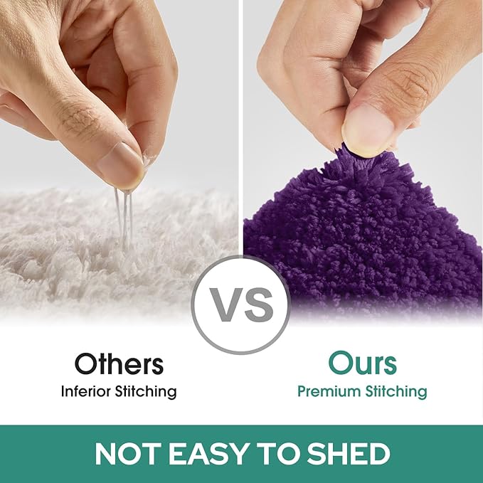 HOMEIDEAS Bathroom Rugs Sets 3 Piece, Super Soft and Absorbent Non Slip Microfiber Toilet Bath Mat with U-Shaped (Purple)