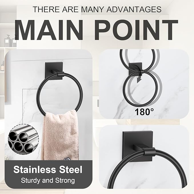 Matte Black Bathroom Hardware Accessories Towel Bar Set, 10 Pieces Bathroom Towel Bar Holder Set, 23.6 Inch Stainless Steel Toilet Paper Holder Towel Racks for Bathroom Wall Mounted