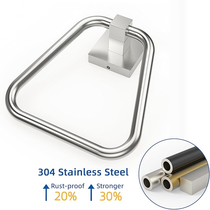 RUACQ Towel Ring, Square Base Hand Towel Ring, Stainless Steel Hand Towel Holder for Bathroom Wall, Sturdy and Rust-Resistant (Brushed Nickel, 2Pack)