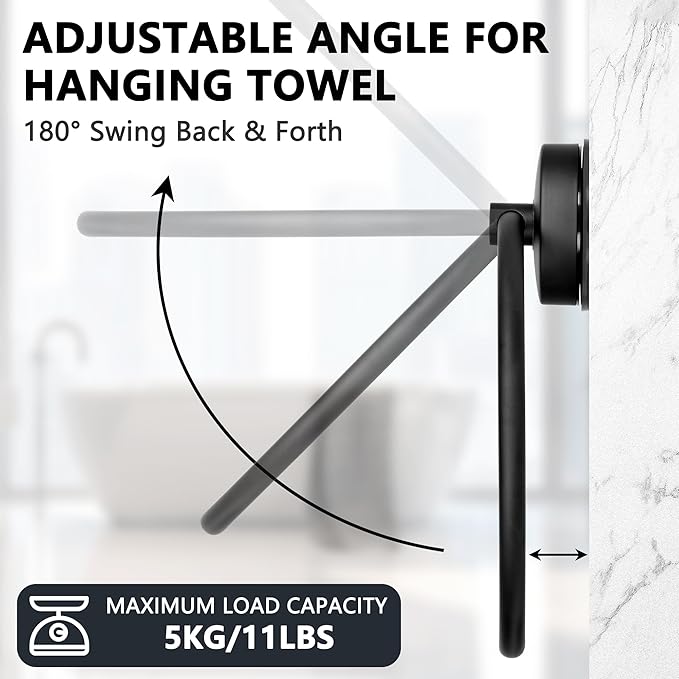 JOMOLA Towel Ring Suction Towel Holder for Bathroom Stainless Steel Kitchen Towel Rail Rack Drill Free Bath Towel Holder Bathroom Accessories Matte Black,2 PCS