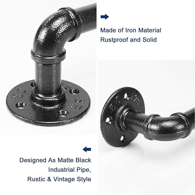 NearMoon Industrial Pipe Towel Bar, Heavy Duty Bathroom Hardware Towel Holder Accessory, Wall Mounted DIY Rustic Iron Bathroom Towel Rack Holder (12 Inch, Black)