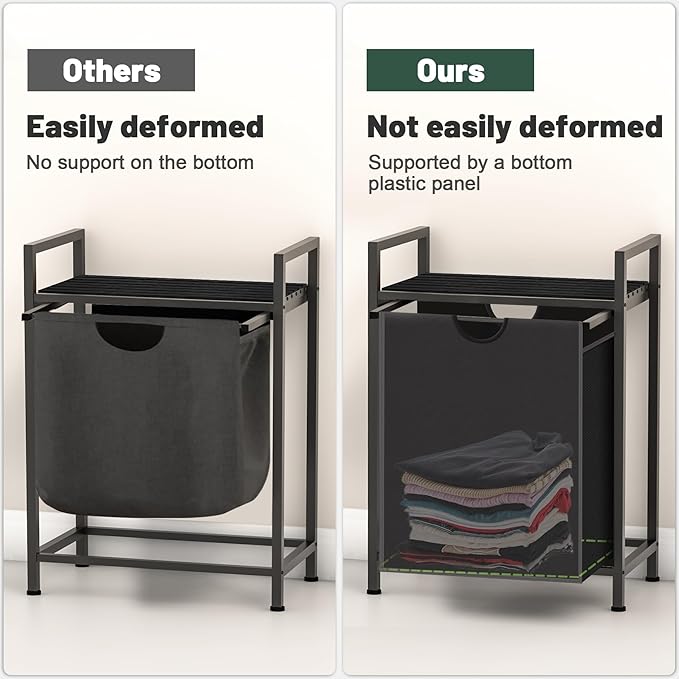 Sonharlar Laundry Sorter with Removable Bag, 16 Gallons Laundry Hamper with Adjustable Feet, Laundry Basket for Laundry Room, Bathroom and Bedroom(Charcoal Black)