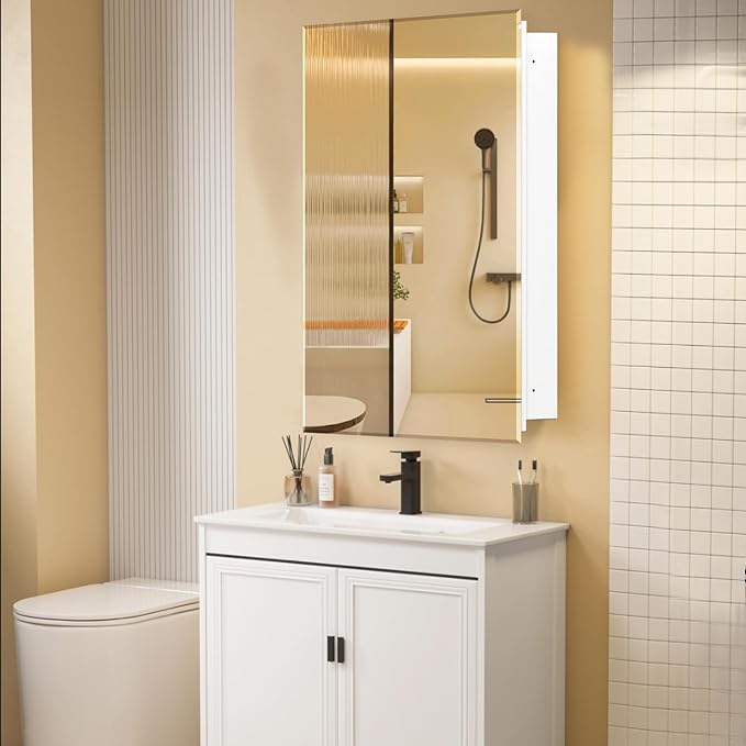 22"x30" Medicine Cabinet,HD Bathroom Mirror Cabinet with Beveled Mirror,Removeable Shelves, Recessed and Surface Mount,Frameless Bathroom Mirror with Storage