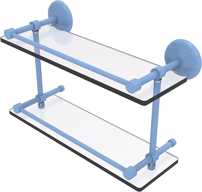 Allied Brass MC-2/16-GAL-FTB Monte Carlo 16 Inch Double Glass Shelf with Gallery Rail, Flat Troll Blue