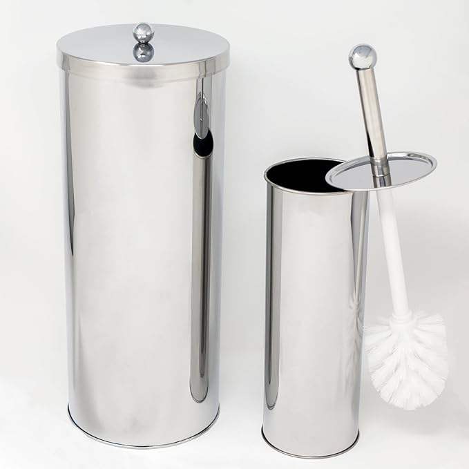 Stainless Steel Toilet Paper Canister and Toilet Brush Case Set (Set of 4)