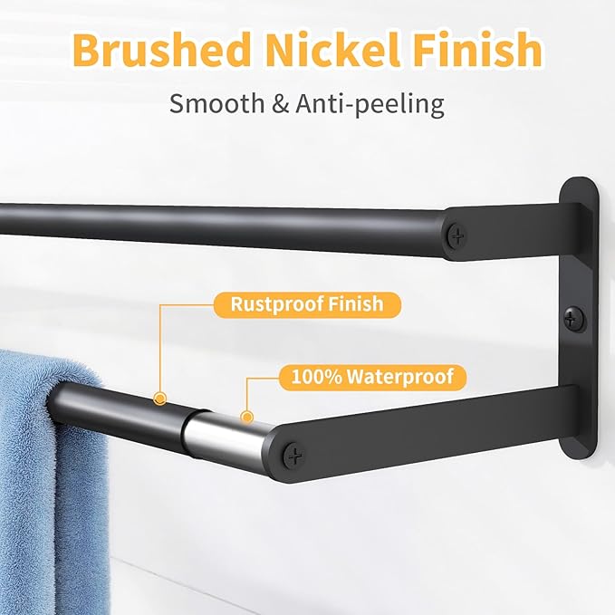 Double Towel Bar, 24Inch Towel Rack for Bathroom Wall Mounted, Stainless Steel Double Bath Towel Bar, Wall Towel Holder for Bathroom, Double Towel Rod Towel Hanger for Wall (Black)