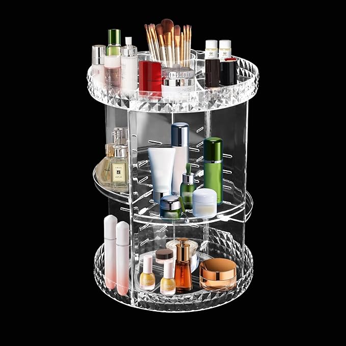 Acrylic Rotating Makeup Organizer, 360°Adjustable Cosmetic Spinning Holder Rack, Perfume Organizer, Spinning Makeup Stand for bedrooms, bathrooms