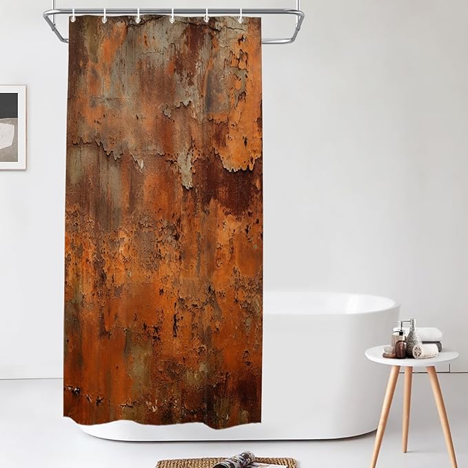 Shrahala Rusty Surface Decorative Shower Curtain, Peeling Paint Texture Bathroom Décor Polyester Fiber Waterproof with Plastic Rings for Shower Stall Bathtubs 72 X 36 in