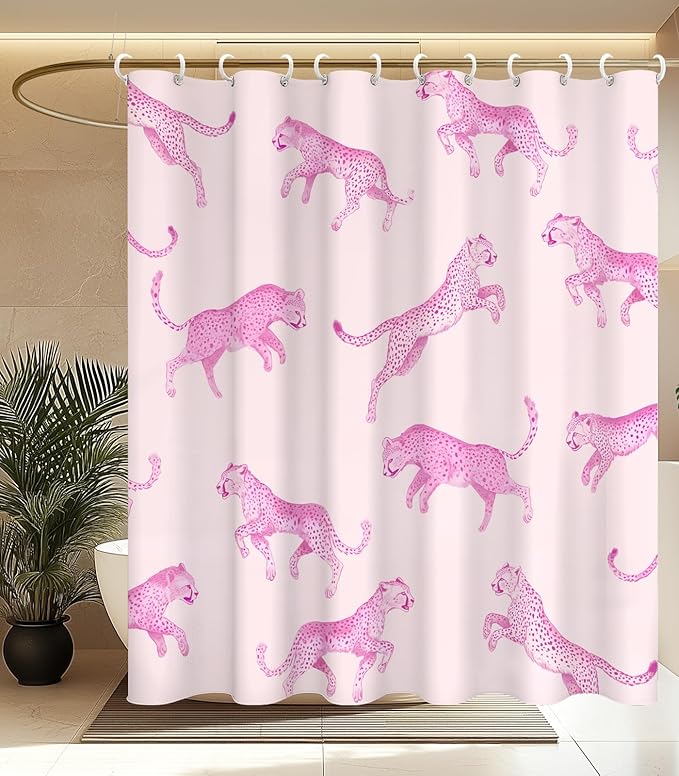 MAMUSE Shower Curtain for Bathroom - Cute Aesthetic Decorative Modern Girly Unique Girls Design Pretty Women Waterproof Fabric Cloth Cortinas de Baño Bathtub 72 x 72 Inch, Pink Leopard