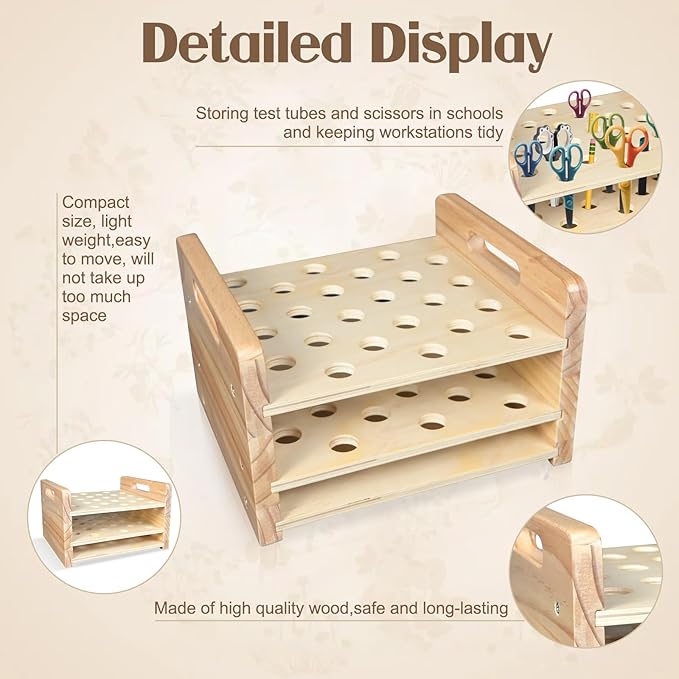 Wooden Scissor Holder Scissors Storage Rack 24 Holes Natural Wood Scissor Organizer Stand Eyebrow Pen Holder Display Stand Makeup Brush Rack Desk Organizer for Classroom Office Barber Shop Home