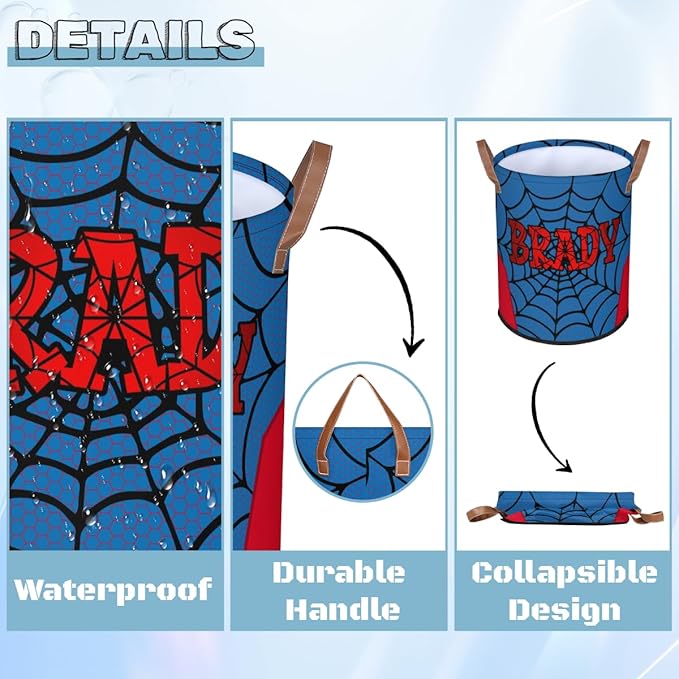 Spider Wed Personalized-Laundry-Hamper-Basket for Kids Custom Name Collapsible Storage Organizer Bin Dirty Clothes Toys Hamper for Boys Nursery in Laundry, Bedroom, Bathroom Wed-4