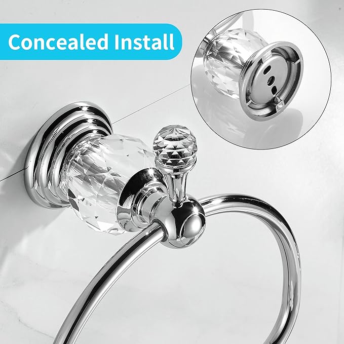 WOLIBEER Towel Ring,Crystal Hand Towel Holder,Round Towel Ring for Bathroom Wall Mounted Towel Hanger Bling Bathroom Accessories
