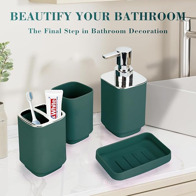 4Pack Bathroom Accessories Set, Bohemian Bathroom Sink Set, Contain Soap Dispenser, Toothbrush Holder, Soap Dish & Mouthwash Cup,Square soap and Toothbrush Holder Set