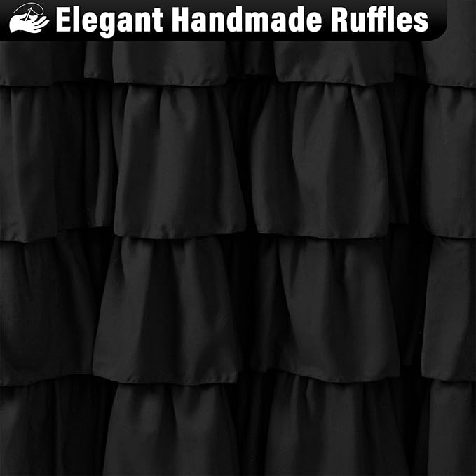 Seasonwood Black and White Farmhouse Shower Curtain 72 x 72 Black Ruffle Shower Curtain with Vintage Buttons, Rustic Decorative Fabric Shower Curtains for Guest Bathroom, 72" x 72", Black and White