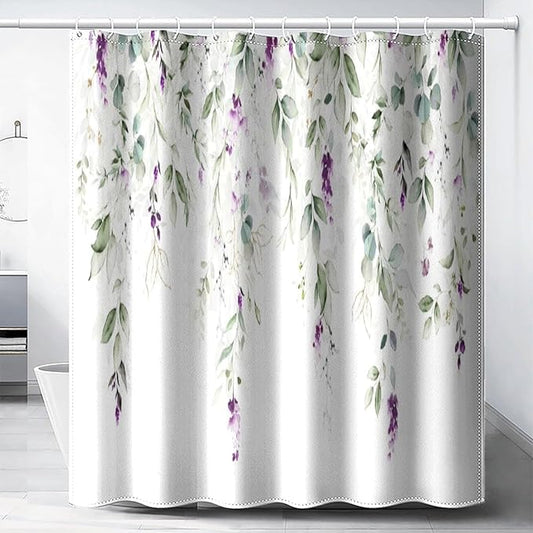 Purple Floral Shower Curtain Watercolor Flowers Modern Minimalist Wildflower Bathroom Decor Fabric Curtains with Hooks 72x72 Inches(183x183cm), Style-10