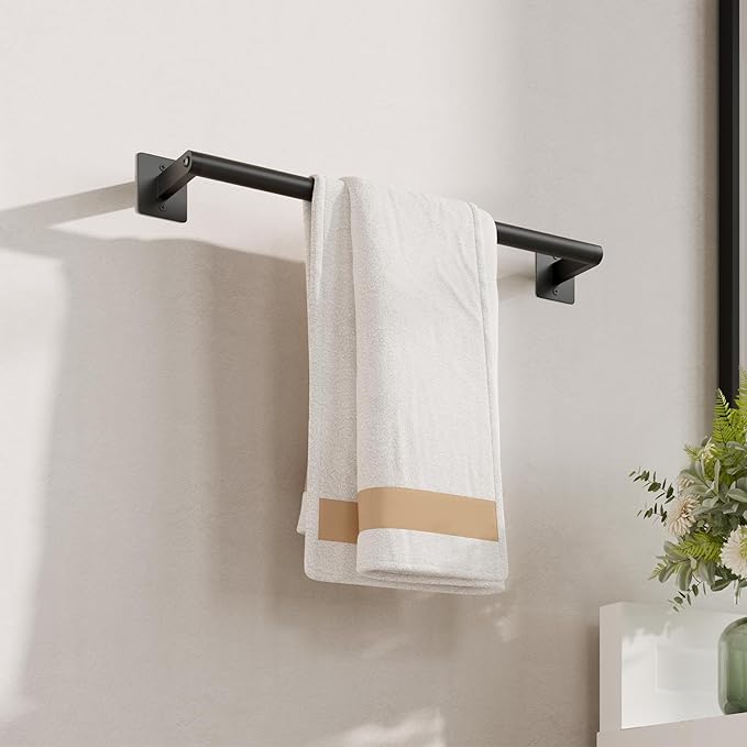 USHOWER Matte Black Towel Bar, 18 Inch Towel Racks for Bathroom Wall Mounted, Heavy Duty Stainless Steel Towel Holder, Easy Installation (Total Length 20 Inch) (Pack of 2)
