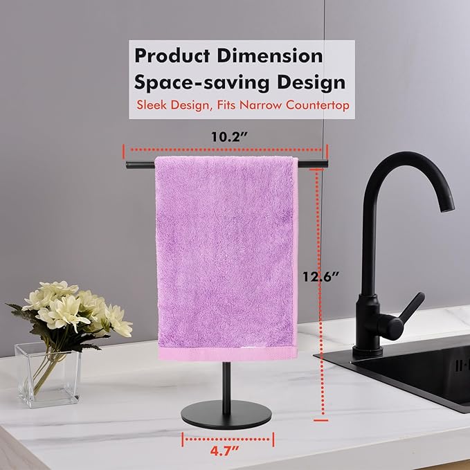 Exilon Black Hand Towel Holder Stand for Bathroom Vanity Countertop Stainless Steel T-Shape Freestanding Towel Rack Stand Towel Bar for Bathroom Kitchen (Black Matte)
