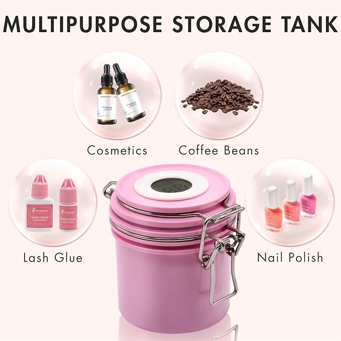 False Lash Glue Storage Tank With Thermometer Adhesive Carbon Sealed Leak-proof Containers Grafting Eyelash Extension Supplies(PINK)